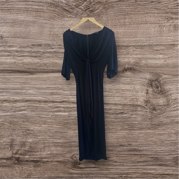 Zara Black Silky Dress Short Sleeve Maxi Asimetric Size M Chest Open And Skirt - Picture 3 of 16